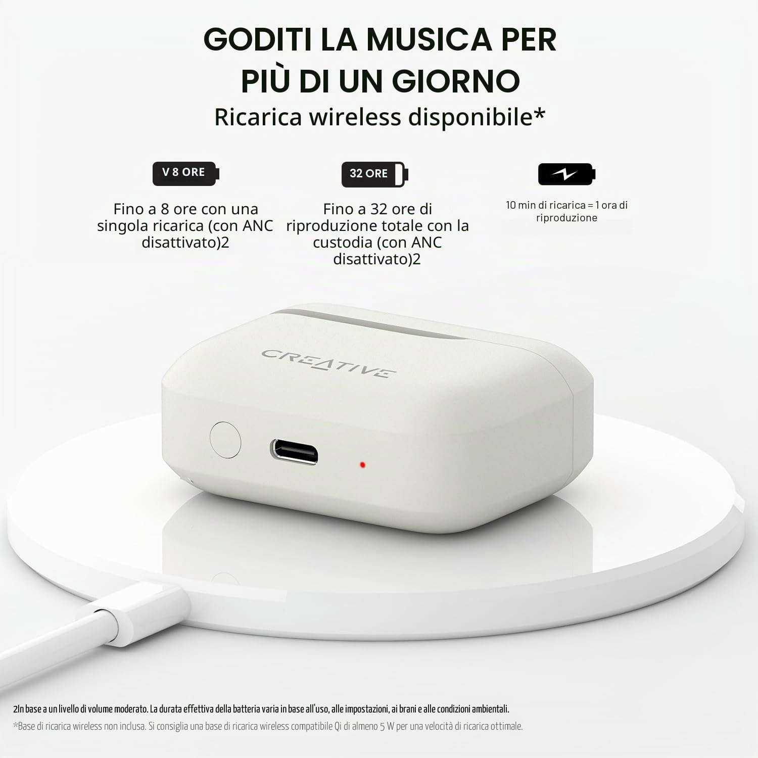 CREATIVE Zen Air Plus Auricolari True Wireless leggeri con Bluetooth LE Audio, Cancellazione Attiva Ibrida del Rumore, Modalità Ambiente, fino a 32 ore di riproduzione totale, 6 microfoni (Crema)