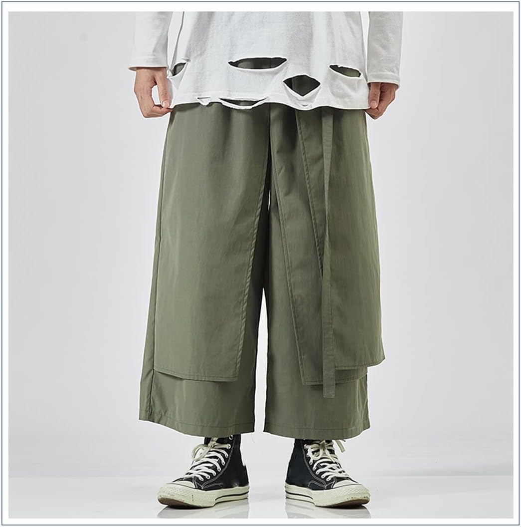 Japanese Style Kimono Harem Pants Mens Vintage Wide Leg Loose Joggers Loose Straight-Leg Pants Adult Costumes
