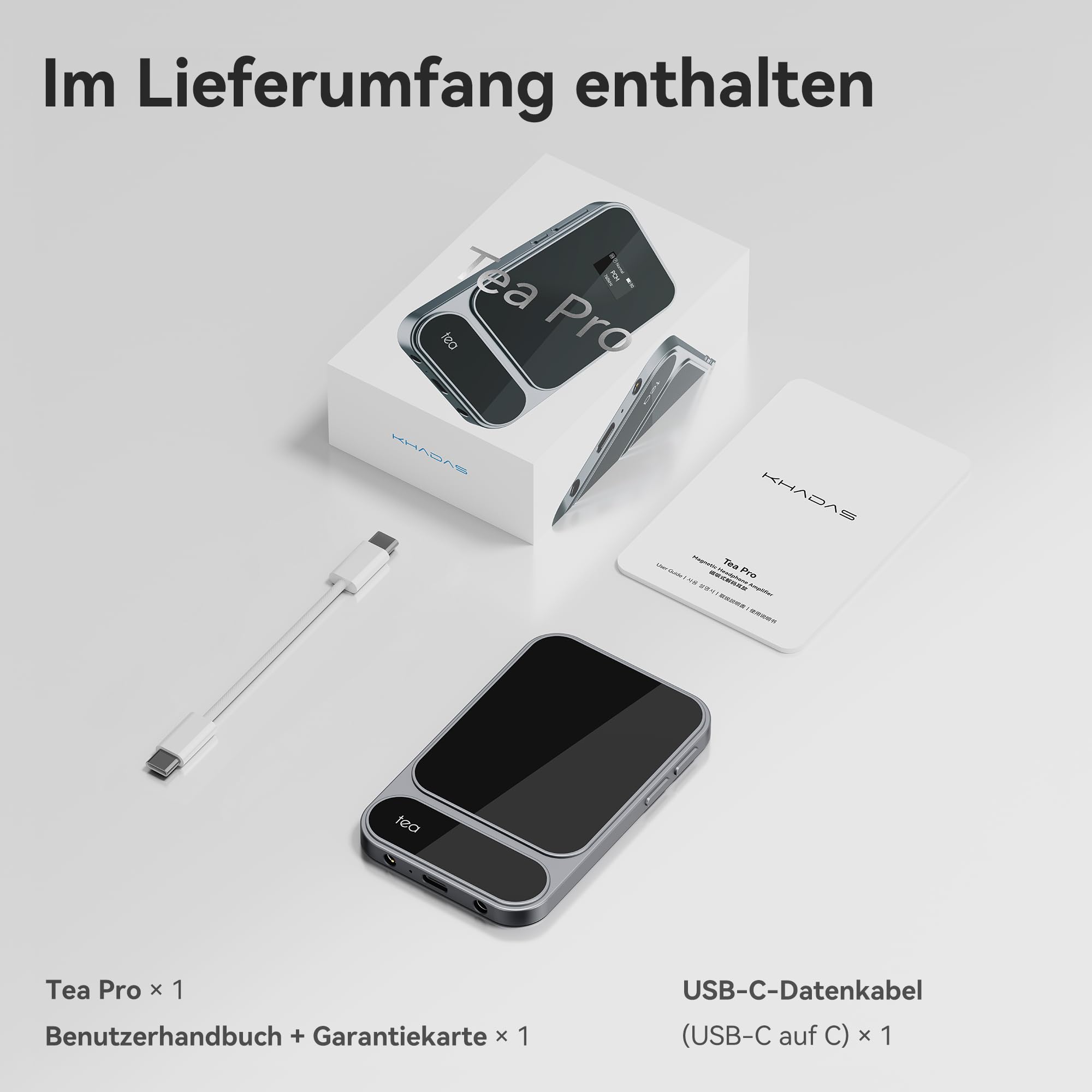 Khadas Tea Pro DAC Kopfhörerverstärker – Tragbarer Bluetooth Kopfhöreramp, Hi-Res Verstärker MagSafe DAC Amp, 0,95" Display, ES9039Q2M, 2100 mAh, USB-C auf 3,5/4,4 mm, PCM 768 kHz/32 Bit, DSD512 Audio