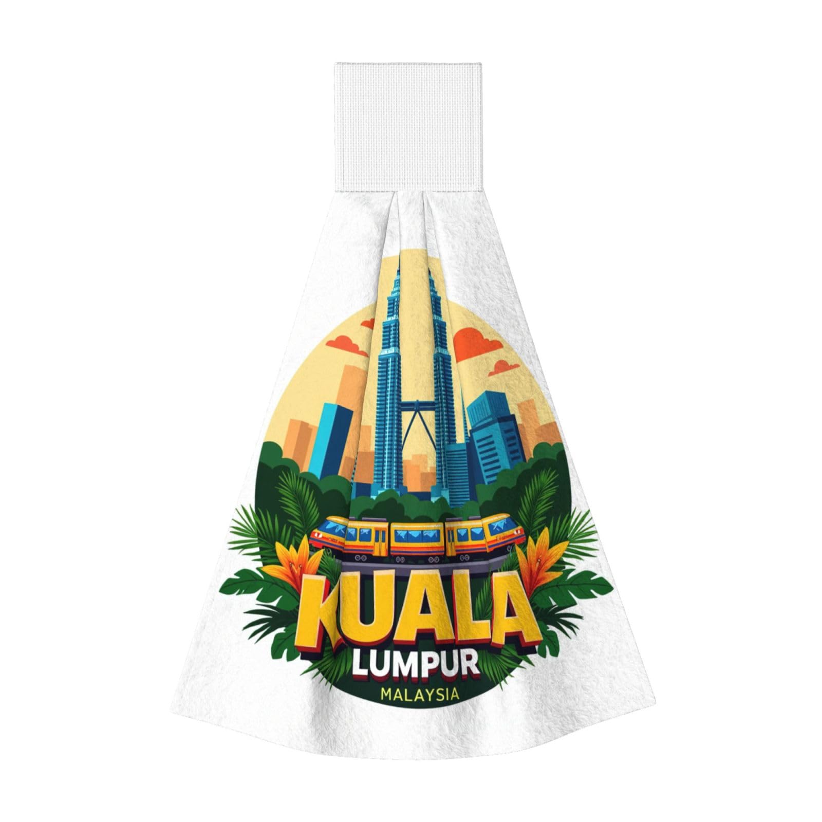 DUWAA Kuala Lumpur Cityscape Print Hanging Hand Towel Quick Dry Bathroom Towel Soft Kitchen Towel