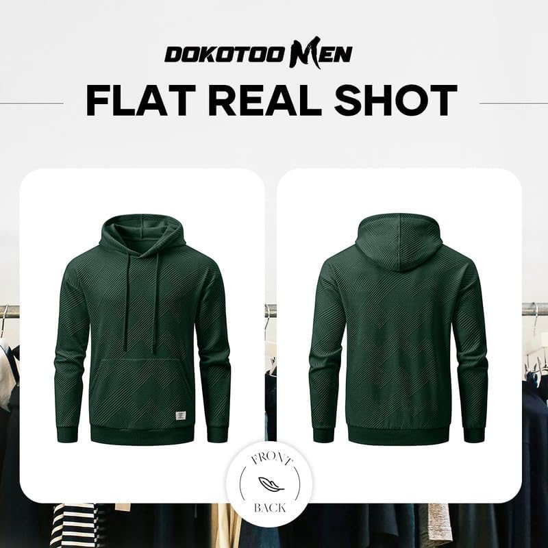 Men's Casual Soild Color Hooded Sweatshirts Geometric Texture Graphic Long Sleeve Pullover Hoodies - Image 6