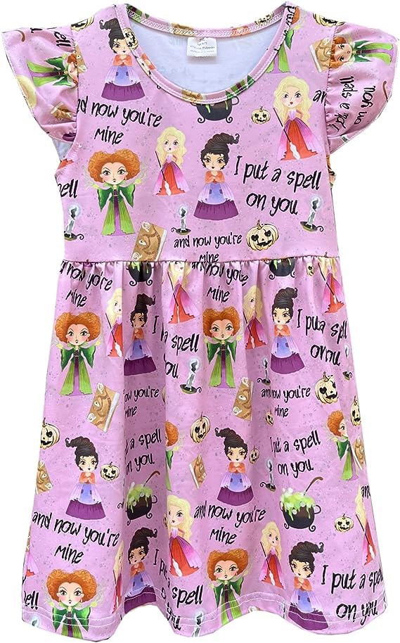Girls Halloween Pumpkin Boutique Dress Pearl Dress Flutter Sleeve Dress Toddler Baby Kids Halloween Dress