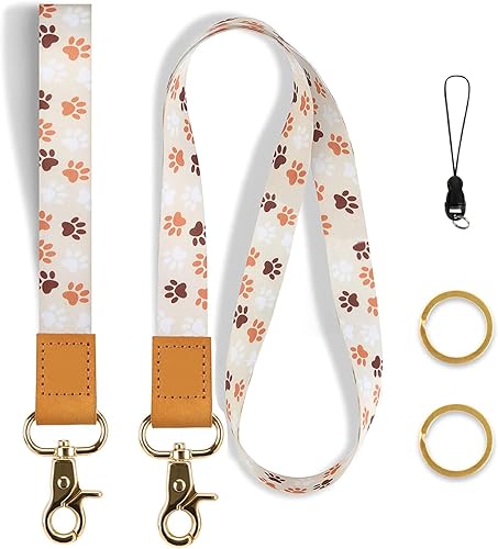 Stylish Colorful Wristlet Keychain for Women and Men,Cute Patterns Lanyard for ID Badges and Keys with 2 Keyrings