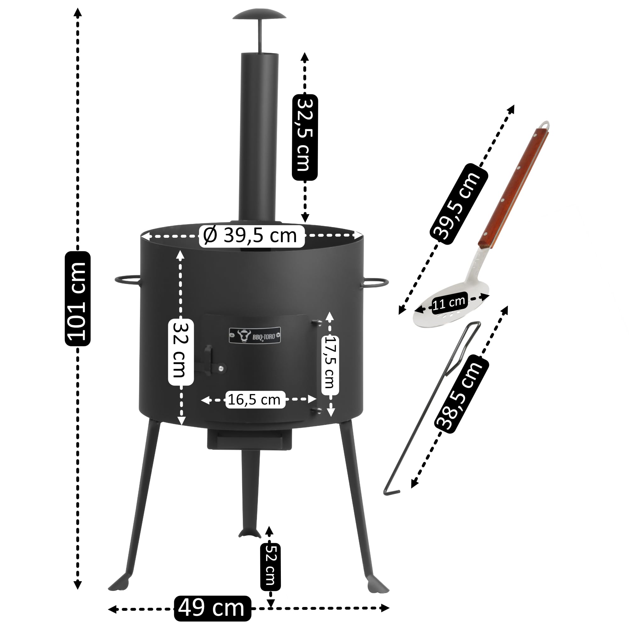 BBQ-Toro Kazan de hierro fundido con horno Kazan, Ø 39,5 cm, cacerola de hierro fundido de 19 l, tapa, caldera para gulash y estofado, cocina exterior, utschak