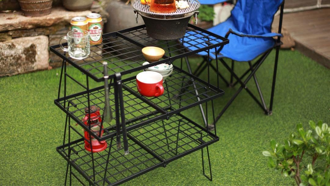 フィールドラック 3個セット 二度階折り畳み式 ハーフ天板2枚付き コンパクト フィールドラック 3個セット 二度階折り畳み式 ハーフ天板2枚付き