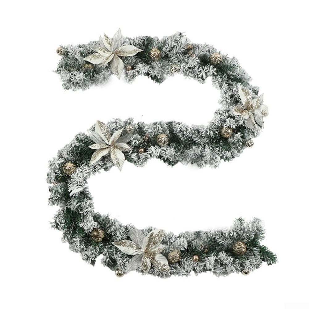 DAZZLEEX Weihnachtsgirlande, PVC-Kiefer mit goldfarbenen Kugeln, weißen Ornamenten und silbergrünen Akzenten für Kaminsims, Tür, Treppe, festliche Heimdekoration, hängender Anhänger (2,7 m, Silber)