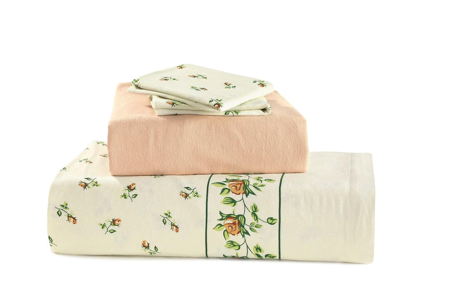 Homes-Linen Natural Rosebud Printed Flannelette Thermal Sheet Brushed Cotton Bed Sheet Set (Single, )