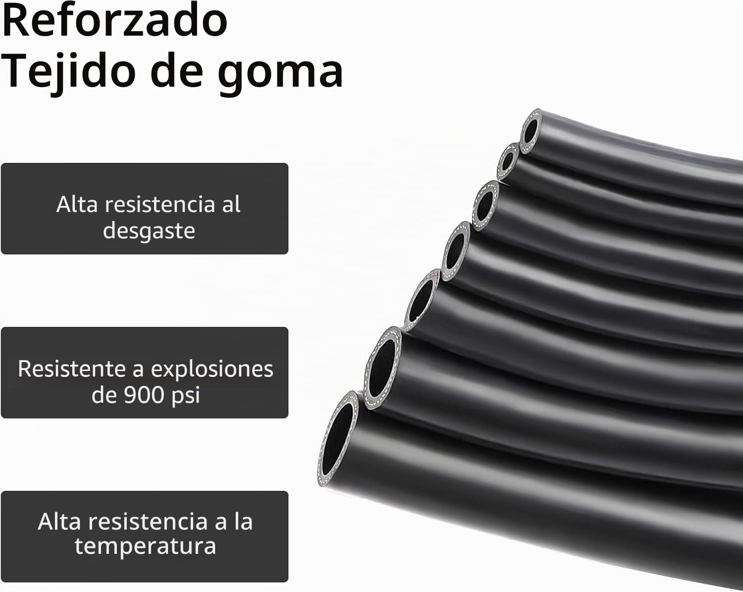 Manguera de aire comprimido de goma, 15 m, 1/4 pulgadas, manguera de aire flexible, duradera, 9,5 mm de diámetro, manguera de aire comprimido, conexión rápida con 5 accesorios