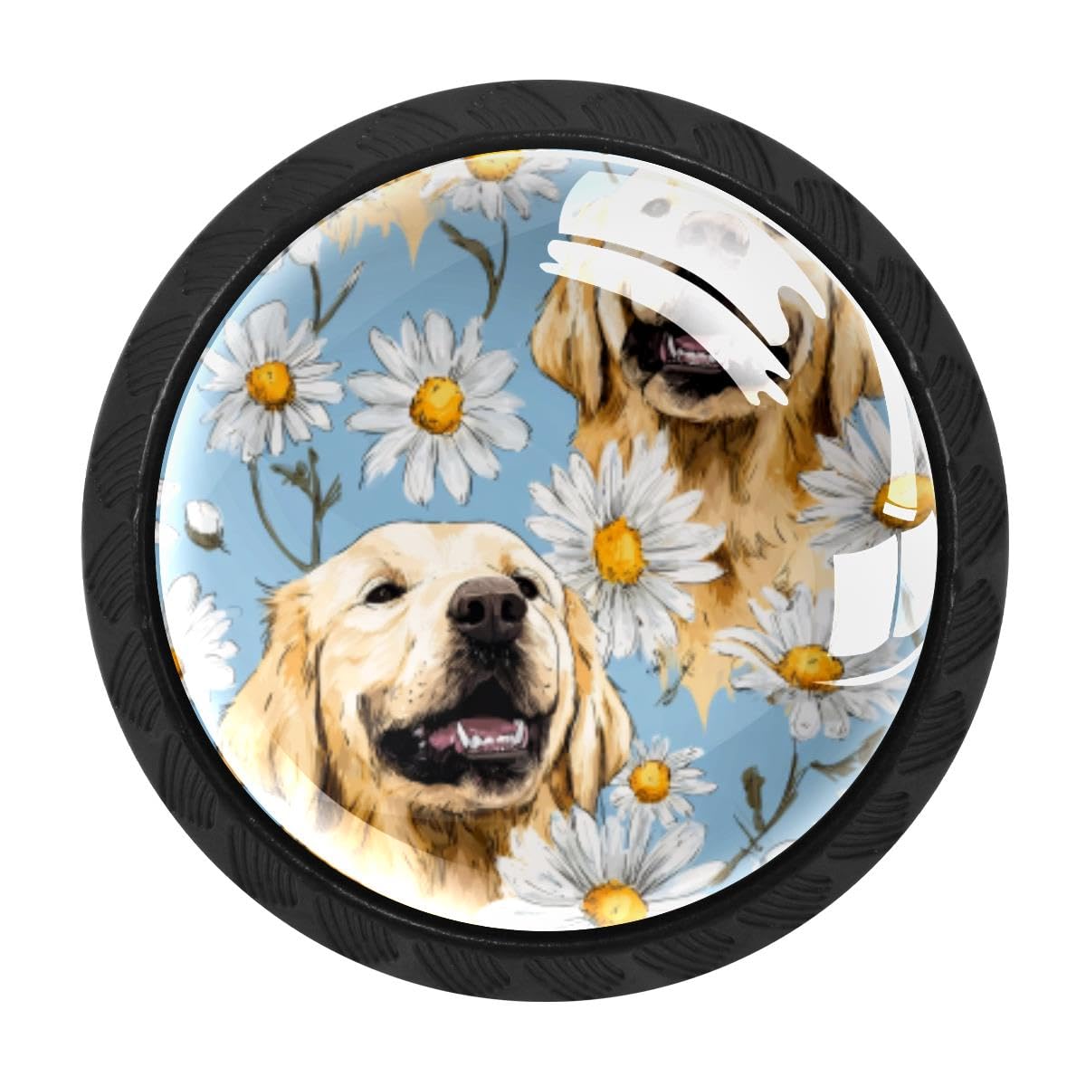 4 PCS Kitchen Cabinet Knobs, Daisies Dogs Drawer Knobs Dresser Handles