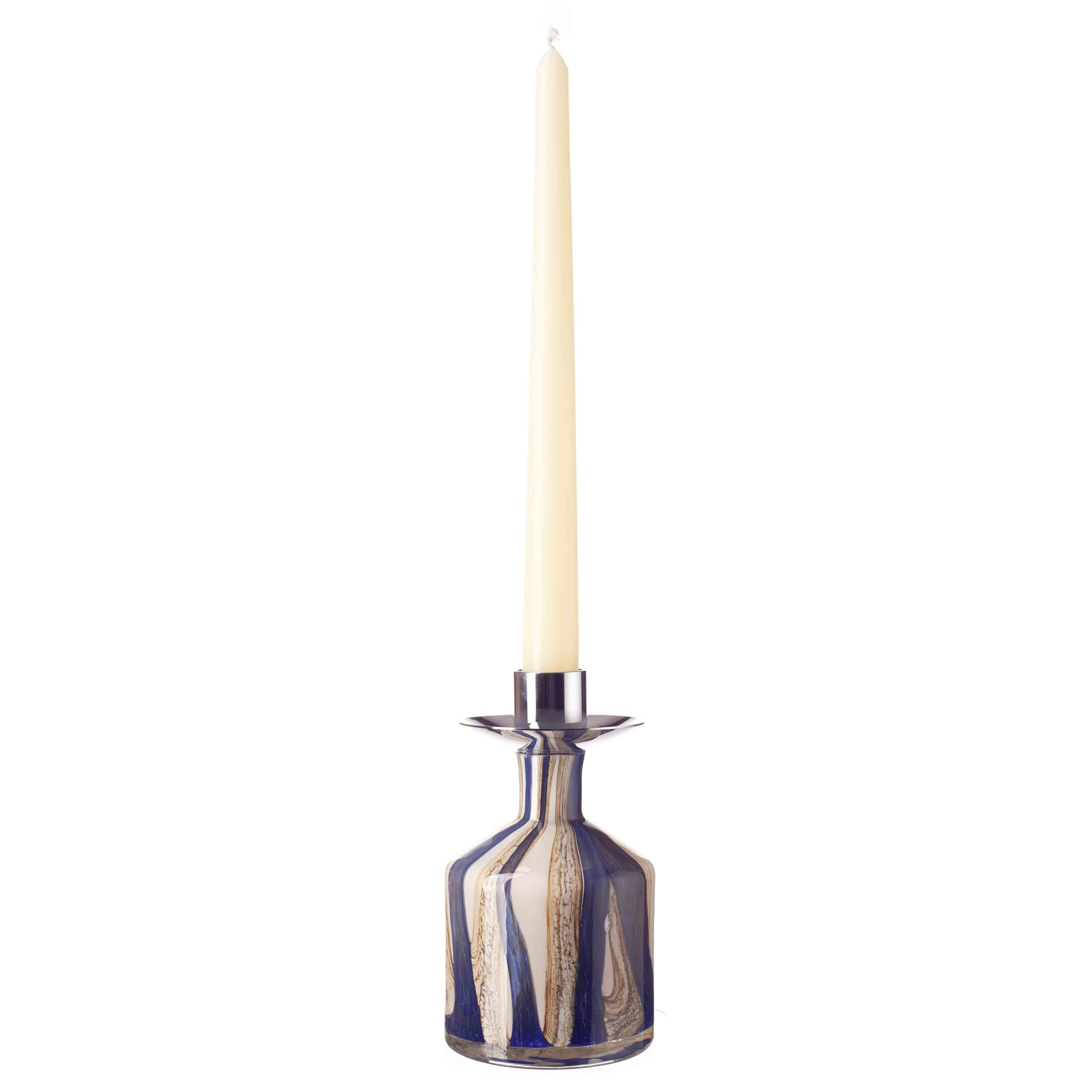 Amelia Art Glass Blue Beige Decorative Glass Taper Candle Holder, Mouth Blown, Handmade - Naval Oak