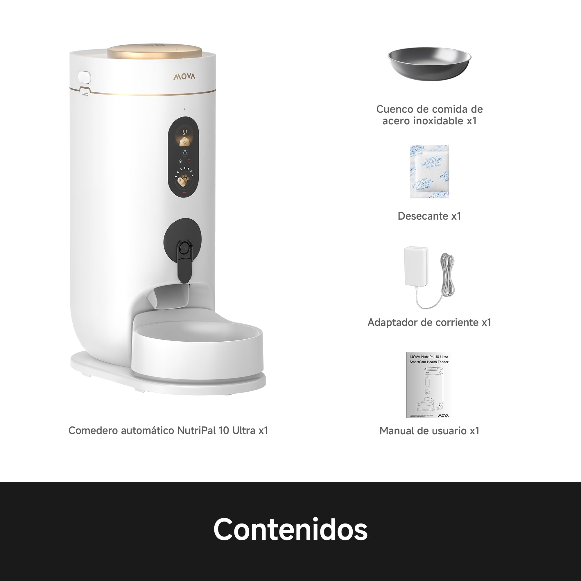 MOVA NutriPal 10 Ultra, comedero para Mascotas con Compartimento para 7 días de Suplementos, cámara HD 1080p, Amplia visión, 4 Modos, Panel de 4,2″, 4 L de Capacidad (20 días), para pienso de 12mm