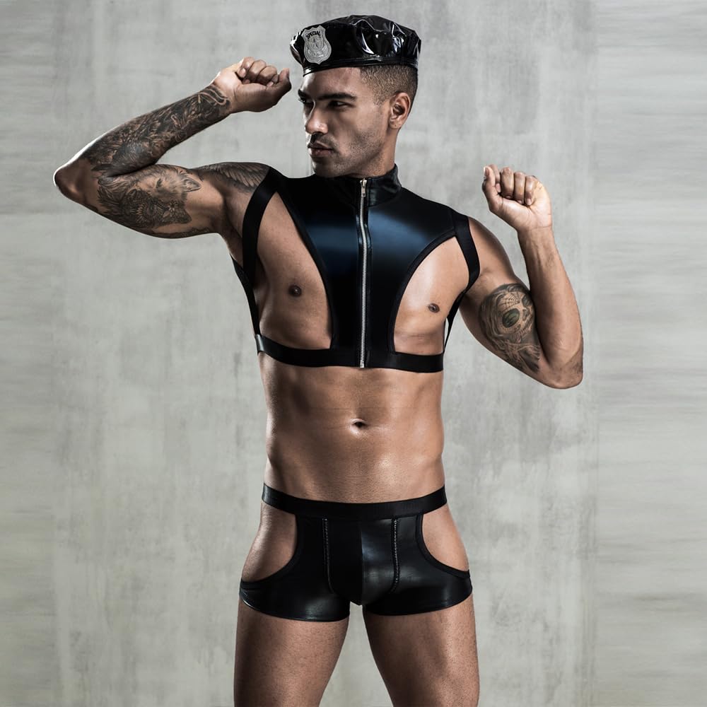 YUHENG Uomo Moda Sexy Biancheria Intima Polizia Costume Vestito Lingerie, Nero, L