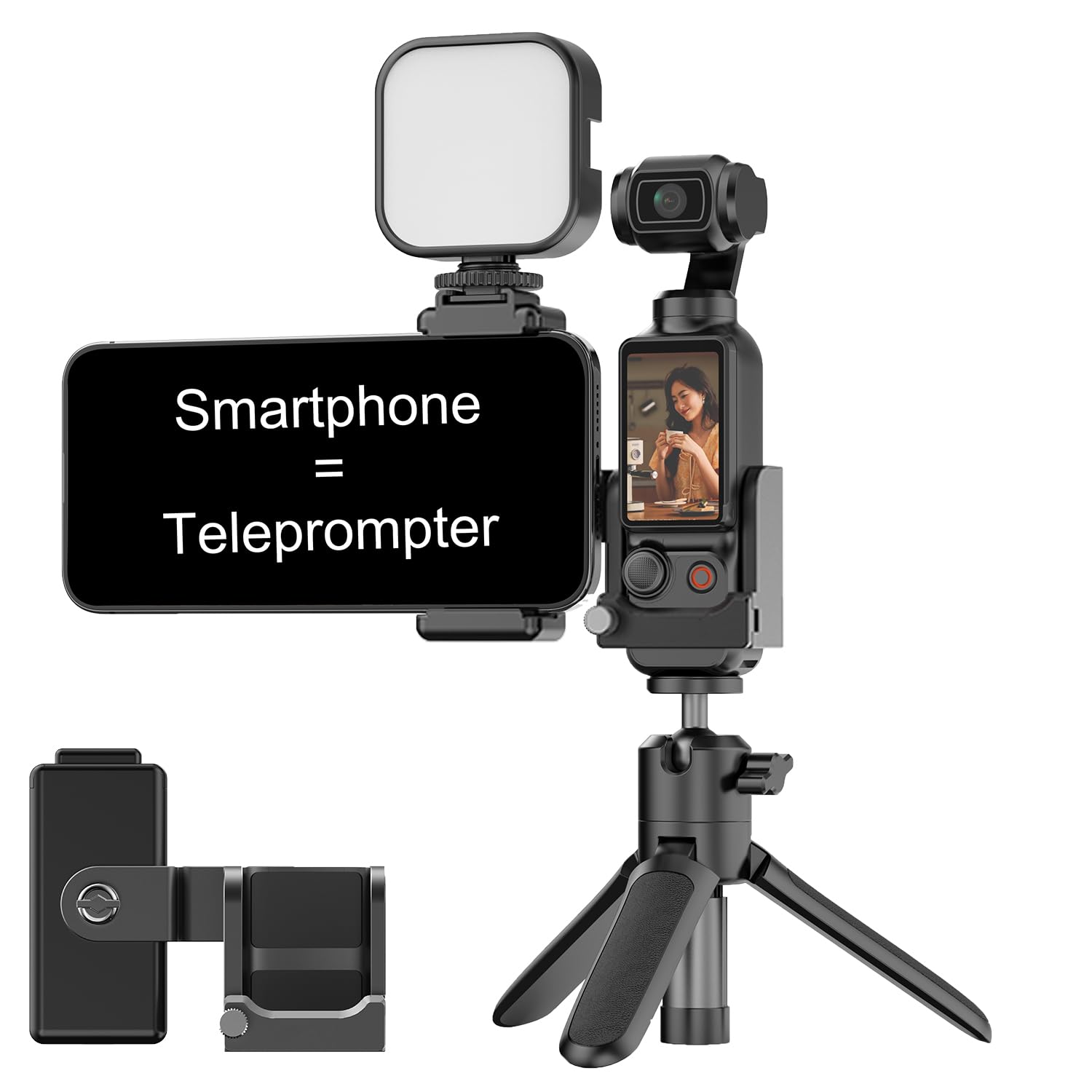 HAFOKO OSMO Pocket 3 Phone Mount Holder with 1/4 Threaded Hole and Cold Shoe Expansion Frame for Light mic Compatible with DJI OSMO Pocket 3