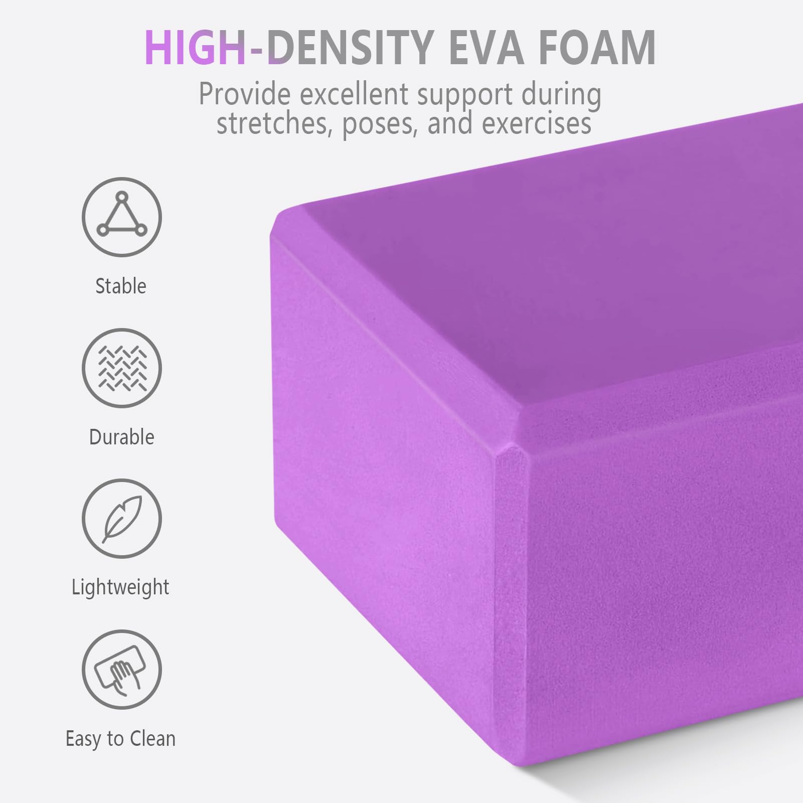 Set di 2 blocchi per yoga e cinghie da yoga, morbidi e antiscivolo, 22,7 x 10,2 x 10,2 cm, 10 anelli per yoga, meditazione, equilibrio, pilates, stretching e posizioni profonde (viola)