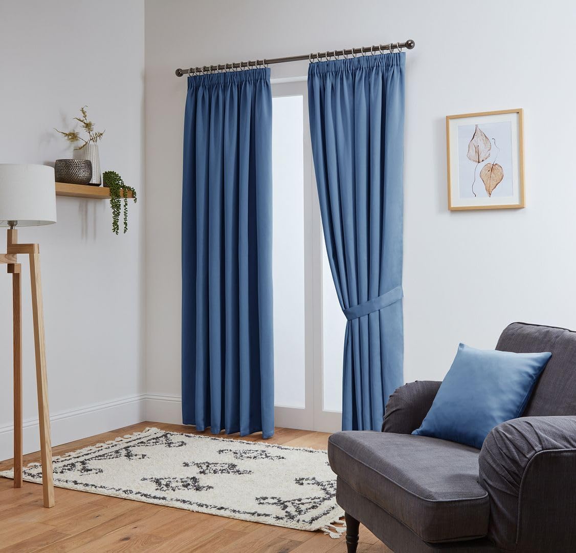 John Aird Blackout Curtains Pencil Pleat with Tie Backs (Blue, W 66" x L 84" (2 Panels) Thermal Energy Saving Curtains for Bedroom & Living Room — image 1
