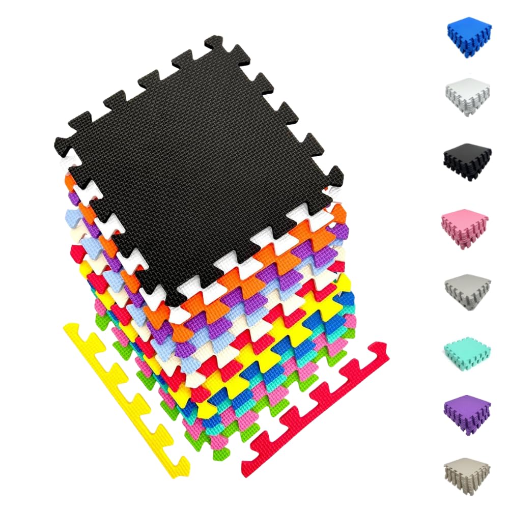 Matvize EVA Foam Baby Play Mat (12 Pack) 29×29cm – 8mm Thick Interlocking Floor Tiles, Soft Non-Slip Foam Mats for Kids, Nursery, Playroom & Home Gym Protective Flooring (Multicolour, 12 Pack)