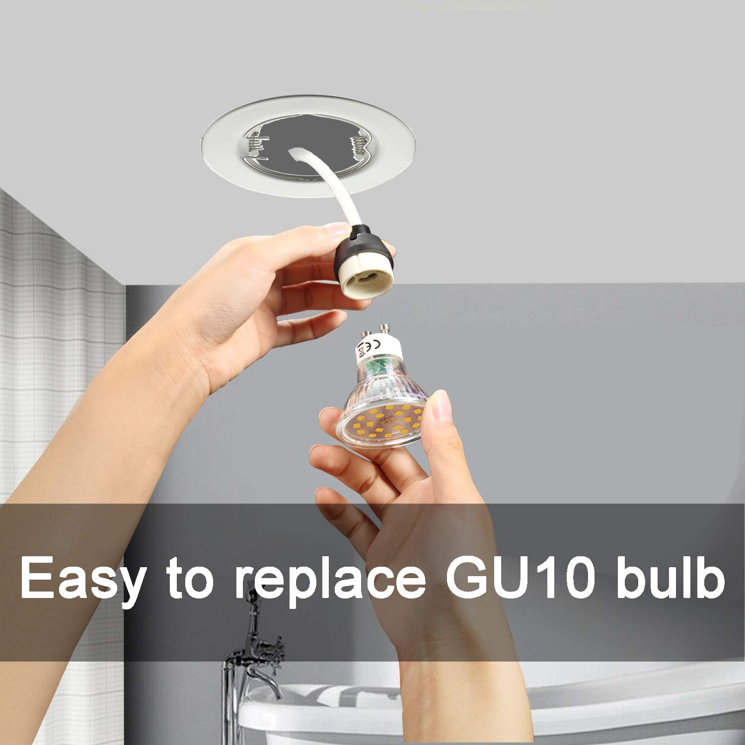 Focos Empotrables GU10 LED de Baño IP44 Impermeable Kambo 6W Equivalente a Incandescente 50W Ø55-80mm Profundidad 80mm Blanco Cálido 2800K 540LM Metal Níquel Blanca Marco Redondo AC 230V 4 Piezas