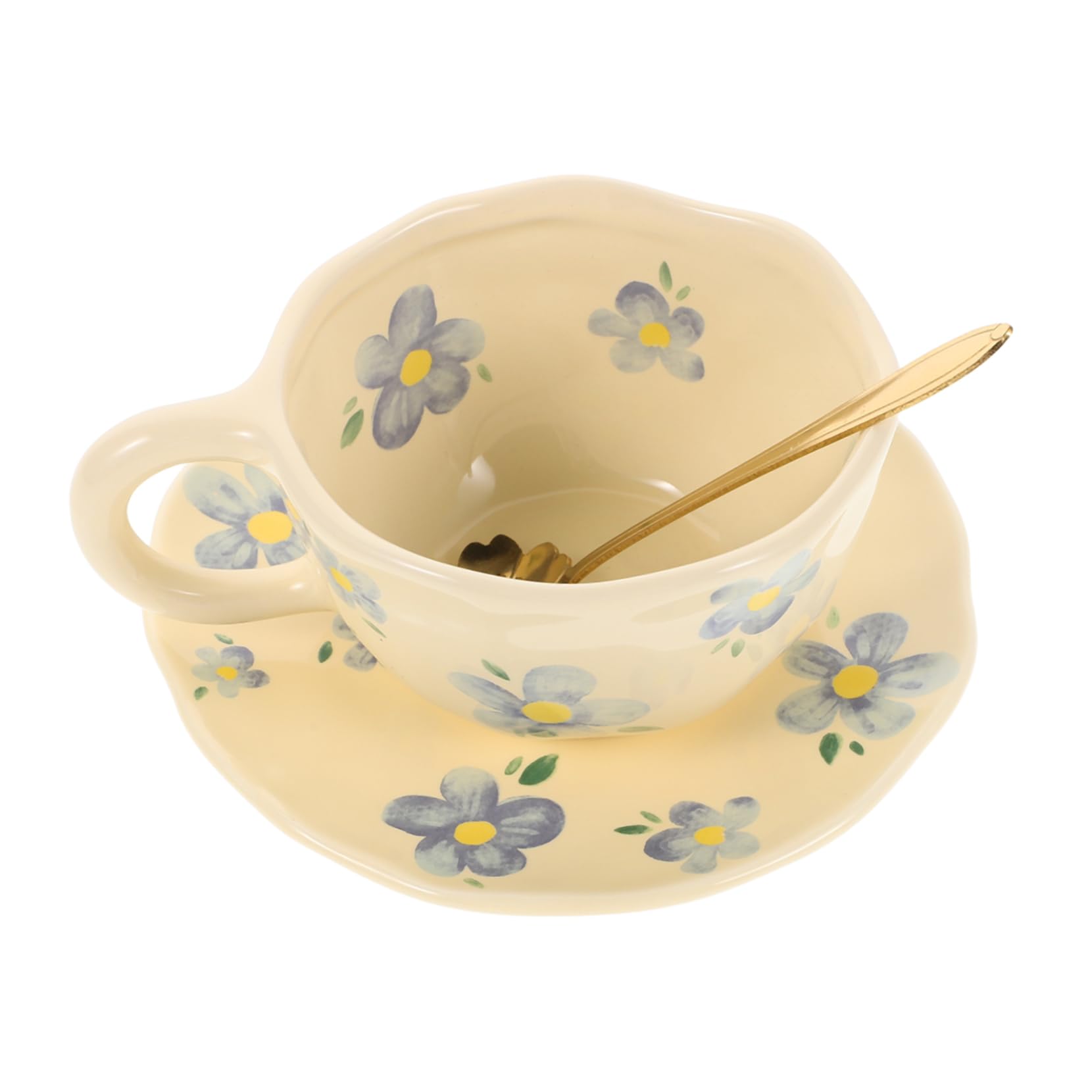 1 Set Tasse à Café en Céramique avec Soucoupe et Cuillère Design Unique Cuisine et Bureau