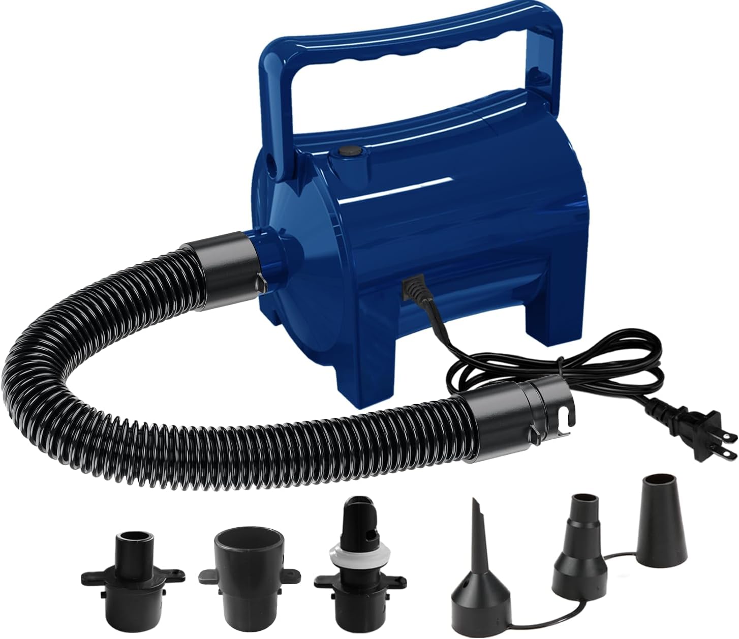 Bomba de aire eléctrica portátil de 460 W, bomba de aire de llenado rápido, flujo de aire 45 CFM, 2.1 PSI con manguera, 5 boquillas 120 V CA,