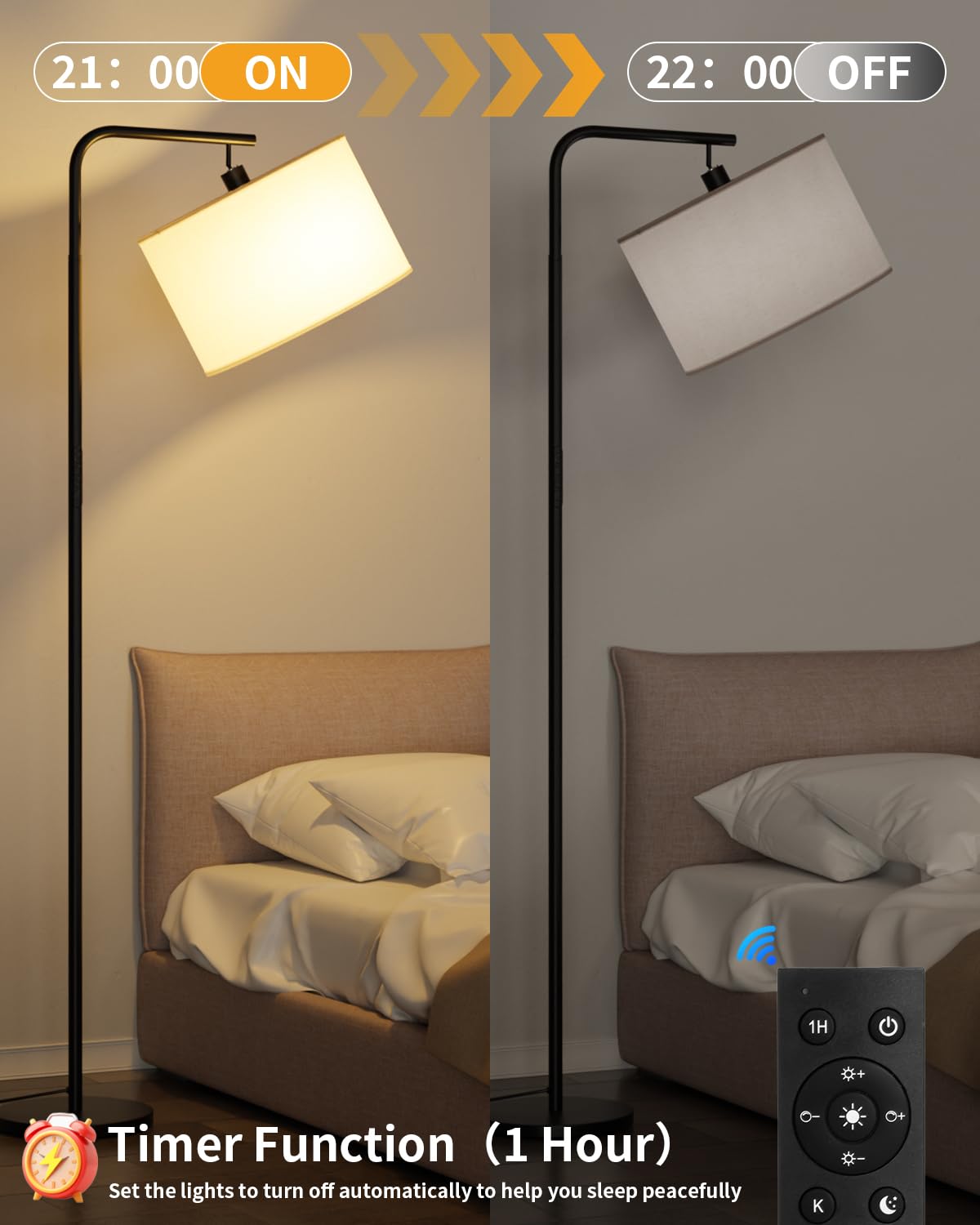 Lampara de Pie Salon Regulable - 11 Temperaturas, Control Remoto & Interruptor de Pie, Bombilla LED 8W Energía Eficiente, Amigable con Ojos, Perfecta para Sala de estudio, Dormitorio y Oficina