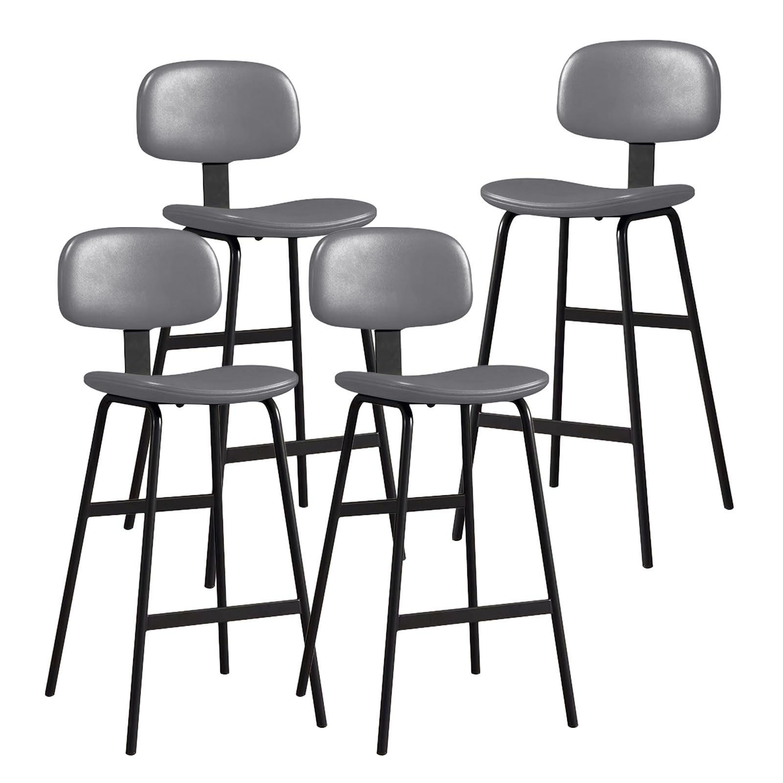 Zestaw stołków barowych o wysokości 1/2/4 z metalową podstawą i oparciem do wyspy kuchennej i restauracji(4PCS Gray,75cm/29.5in)