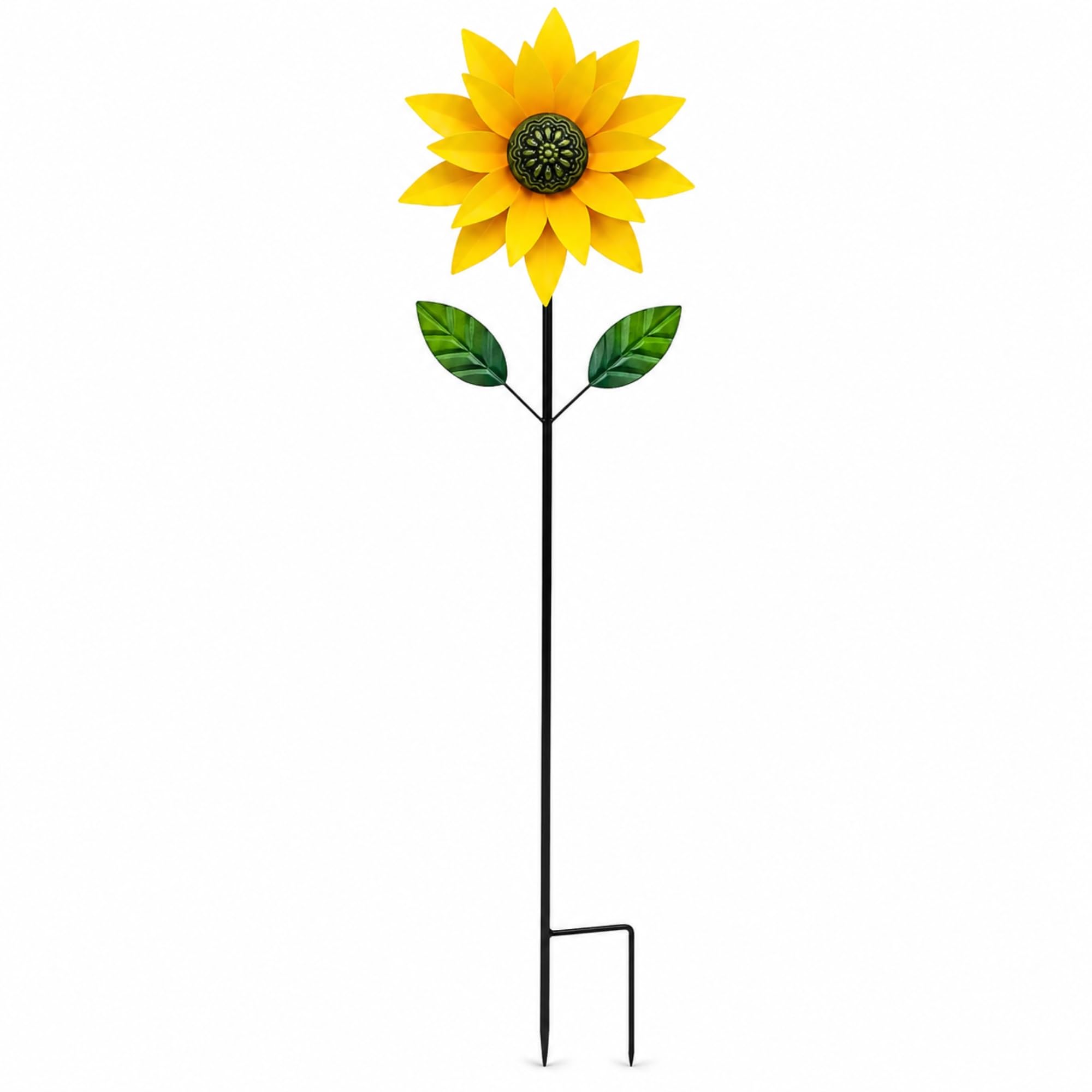 Girandola a vento in metallo con fiore (giallo) - Kinetic Outdoor Yard Art Decor, scultura rotante a vento di girasole per prato patio decorazione giardino