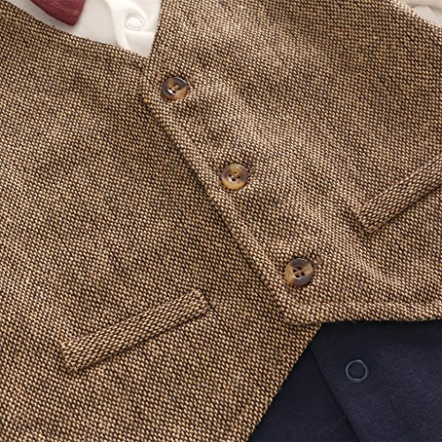 Bébé Garçons Combinaison Coton Barboteuse à Manches Longues Gentleman Nœud Papillon Une pièce Tenues 0-3 Mois - Image 5