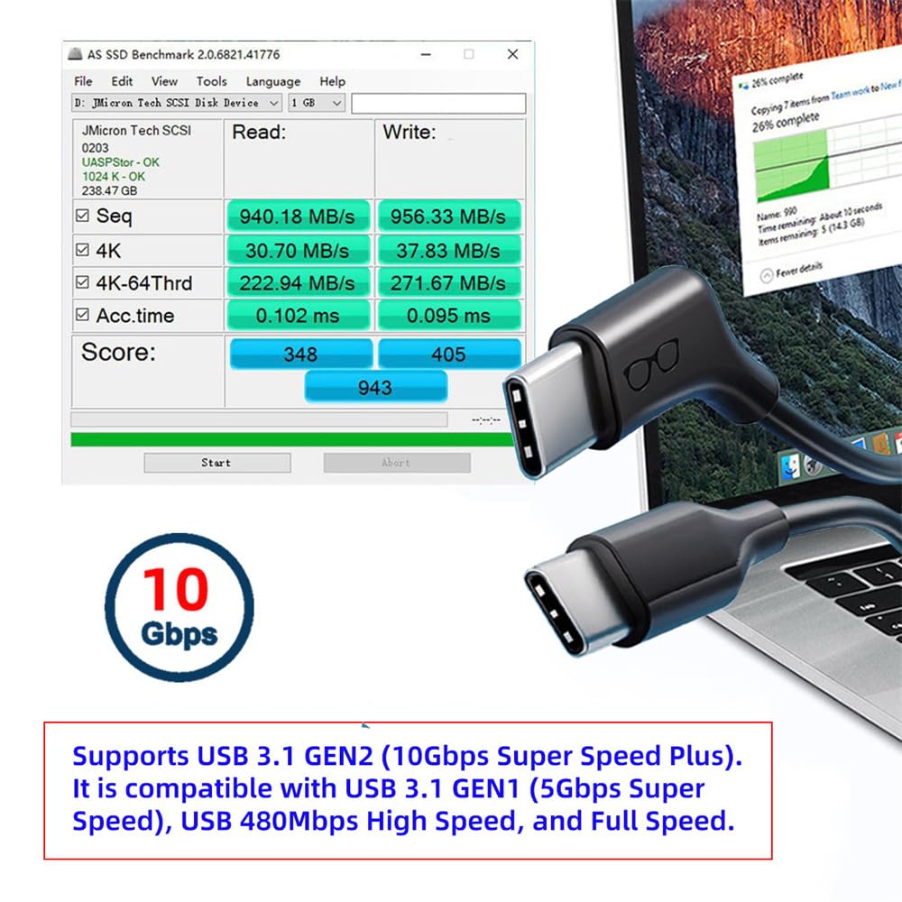 xiwai Cavo video per occhiali da tipo C a USB C, 200 cm, 135 gradi, ad