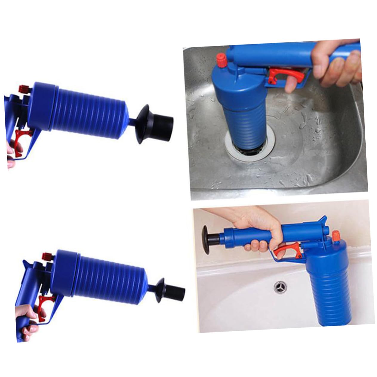 Déboucheur à Air Comprimé avec Ventouse et Brosse Kit pour Nettoyage de Canalisations Toilettes et Évier Bleu
