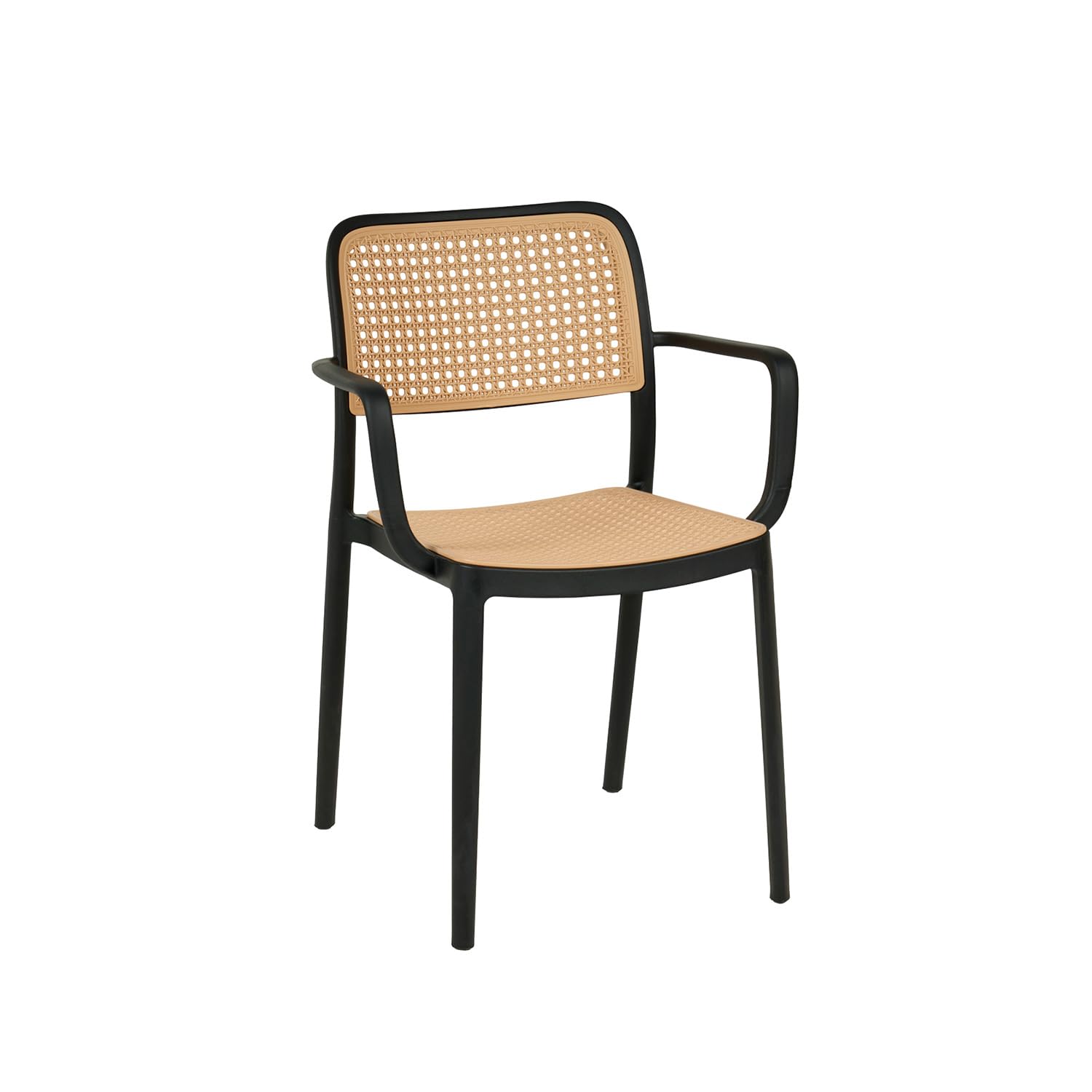 KLAST Silla Kaira con Reposabrazos de Polipropileno Negro, Diseño Vintage, Apilable y Ligera, Ideal para Salón, Cocina o Terraza, Dimensiones 57 cm x 81 cm