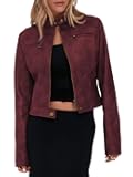 Women's Faux Leather Cropped jackets Casual Vintage Zip Up Stand Collar Motorcycle Short Coat Jacket