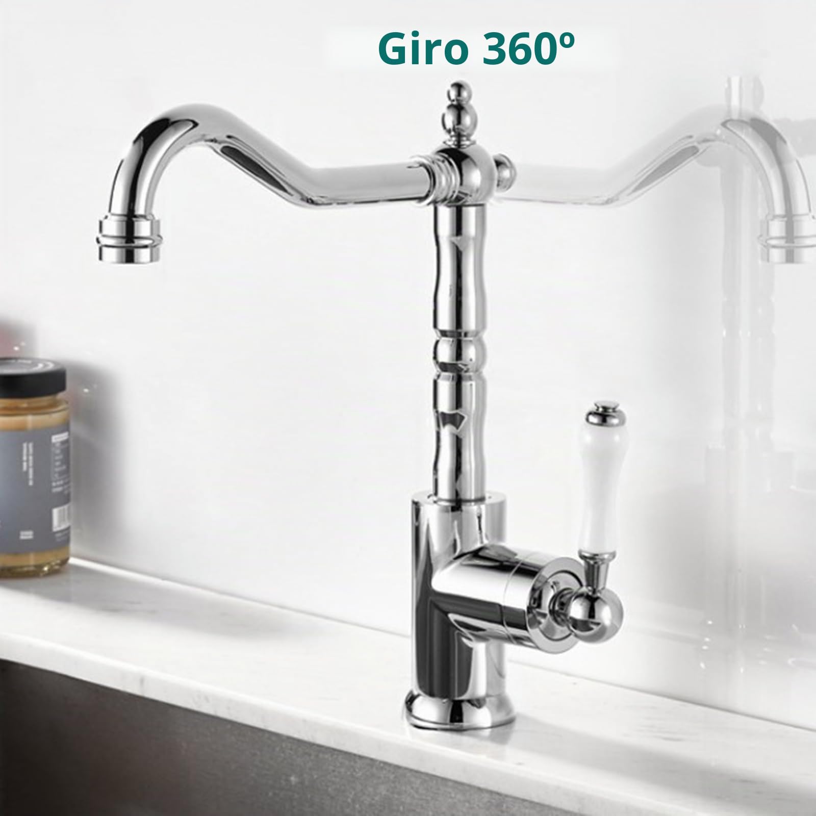 Grifo de cocina antiguo, mezclador de latón, grifo de lavabo, baño, giratorio 360°, mezclador frío y caliente (cromado)