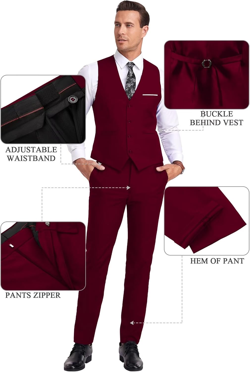 Men Suit 3 Pieces Slim Fit Jacket Vest Pant with Tie image 3