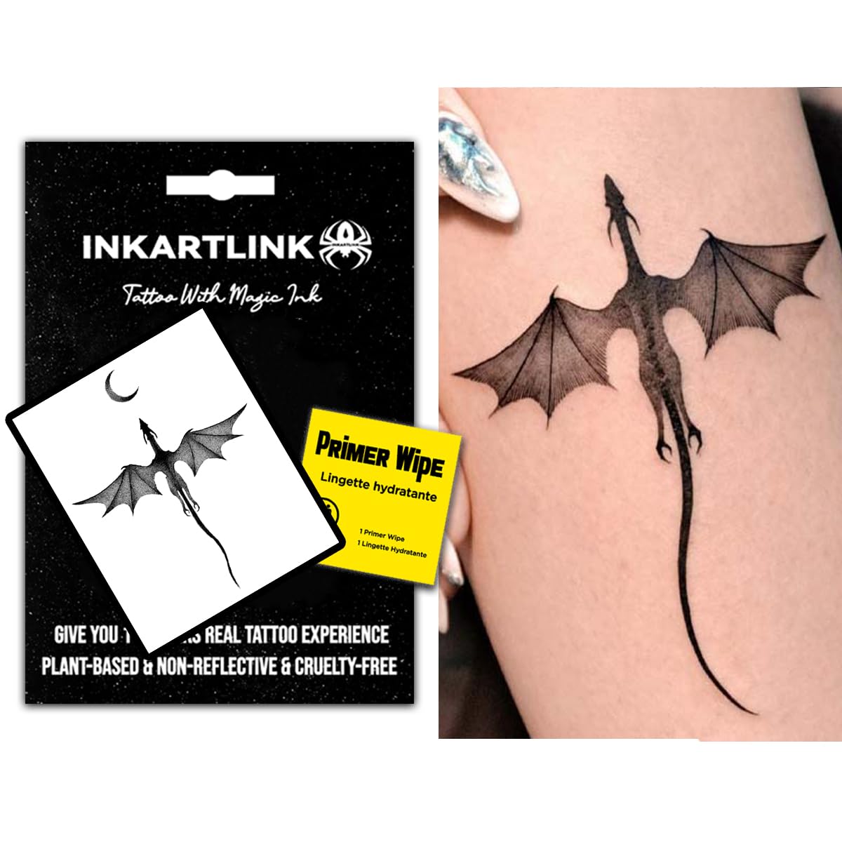 INKARTLINK Semi Permanent Temporary Tattoo, realistic dragon tattoo,suitable for men's tattoo, waterproof and non-reflective, exquisite packaging, unique design (Pterosaur)