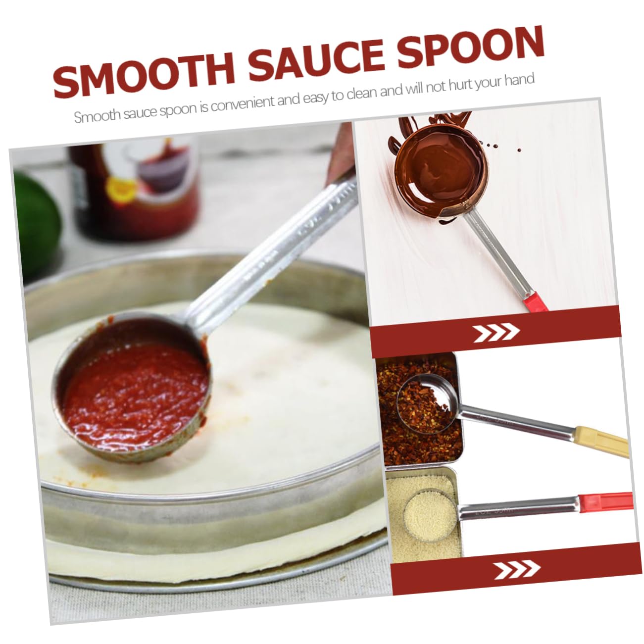 Unomor Heavy Duty Pizza Sauce Spoon Multi-use Kitchen Ladle Plastic Handle Easy Clean Stainless Steel Construction