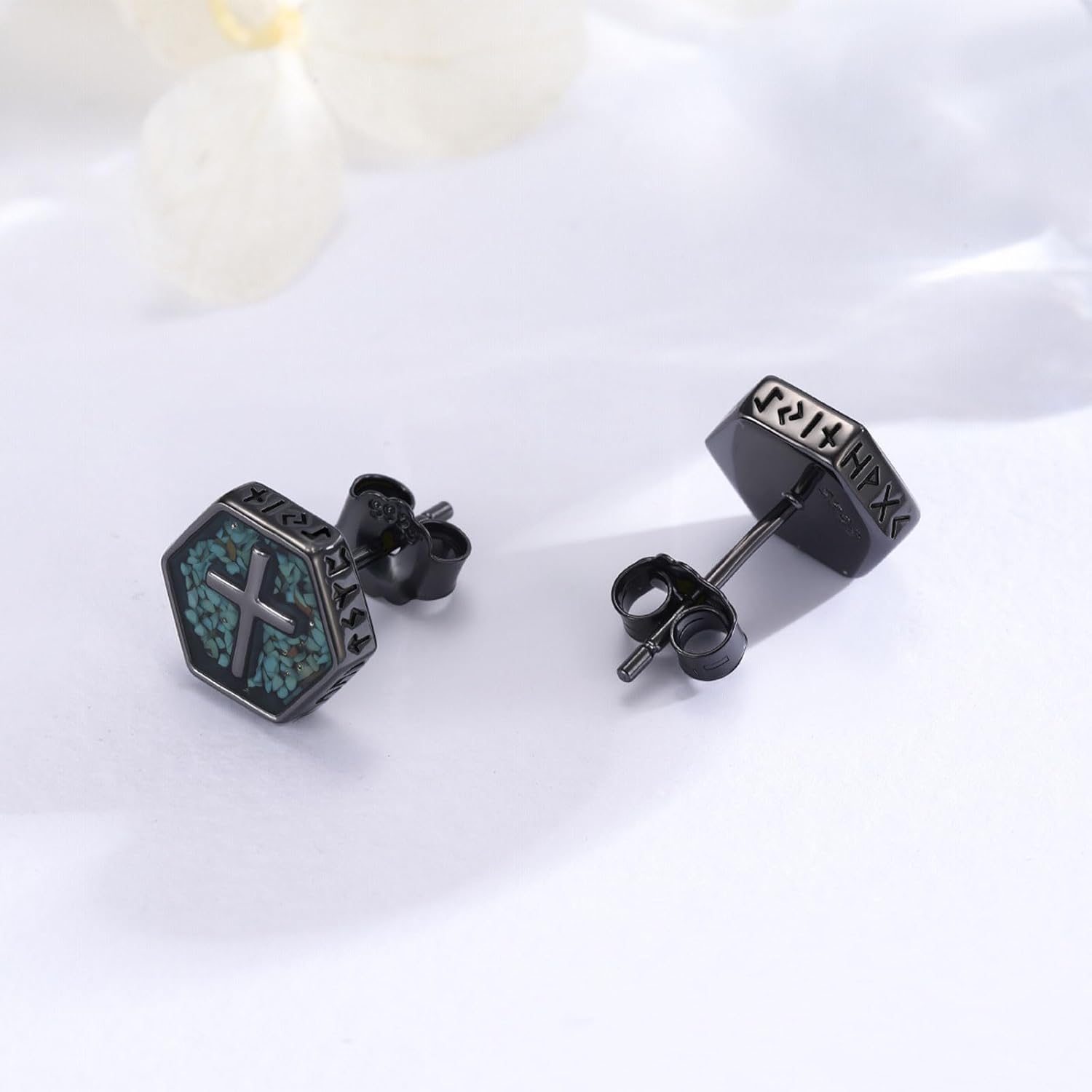 Cross/Ankh/Peace/Viking Stud Earrings for Men Women 925 Sterling Silver Turquoise Earrings Hypoallergenic Celtic Jewelry Valentines Birthday Gifts for Friends Brothers Sisters
