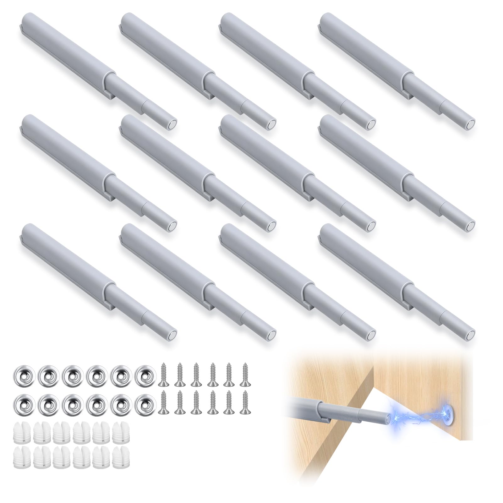 Push to Open Door Catches 12PCS Soft Close Dampers Magnetic Pressure Latch Opener Tip On Plastic Push Catch for Hidden Door Push to Open Latches for Cupboard Cabinet Kitchen Furniture Wardrobe Drawer