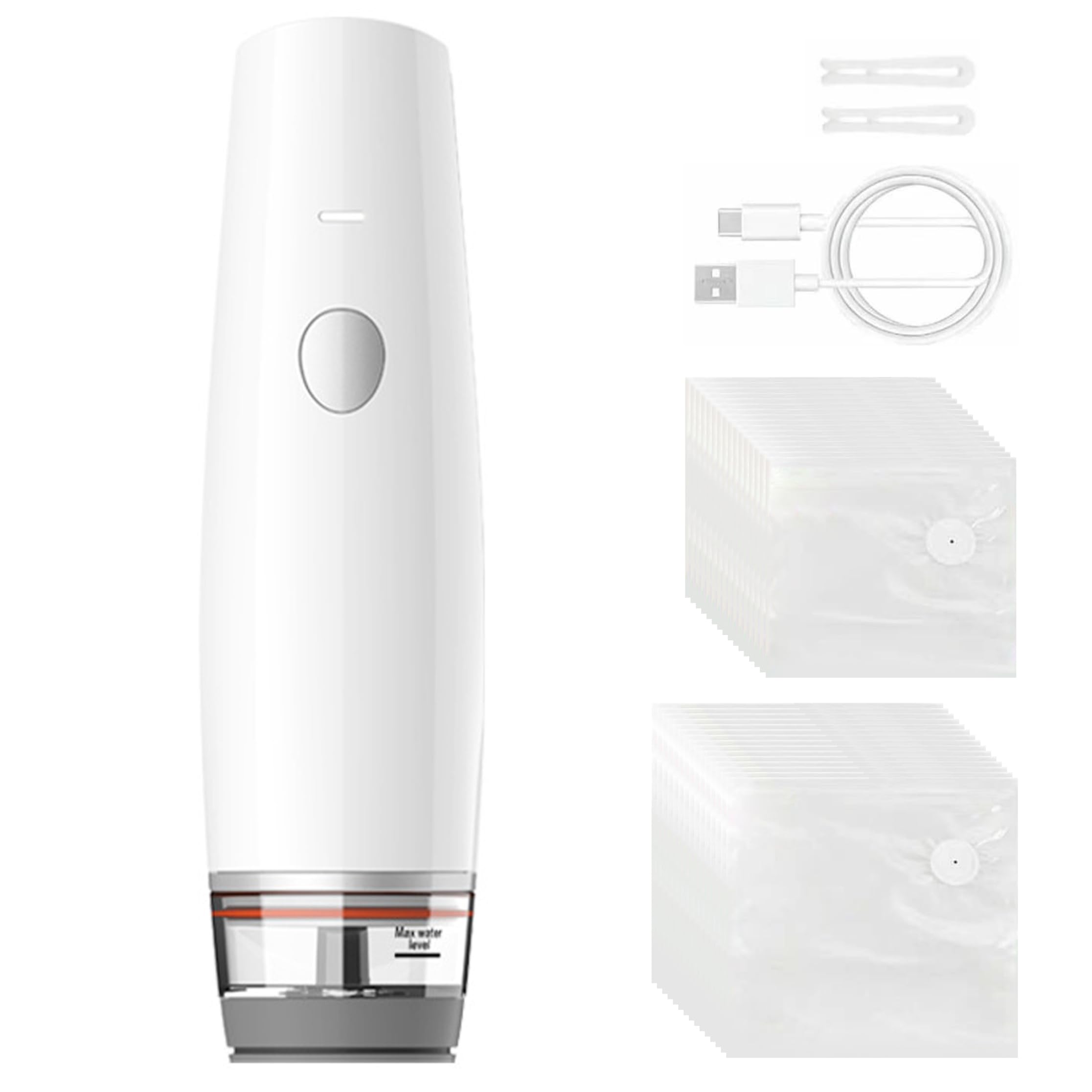 Bemonew Handheld Vacuum Sealer with 15 Small &15 Large Reusable Vacuum Bags, Rechargeable Food Sealer Machine For Food, White