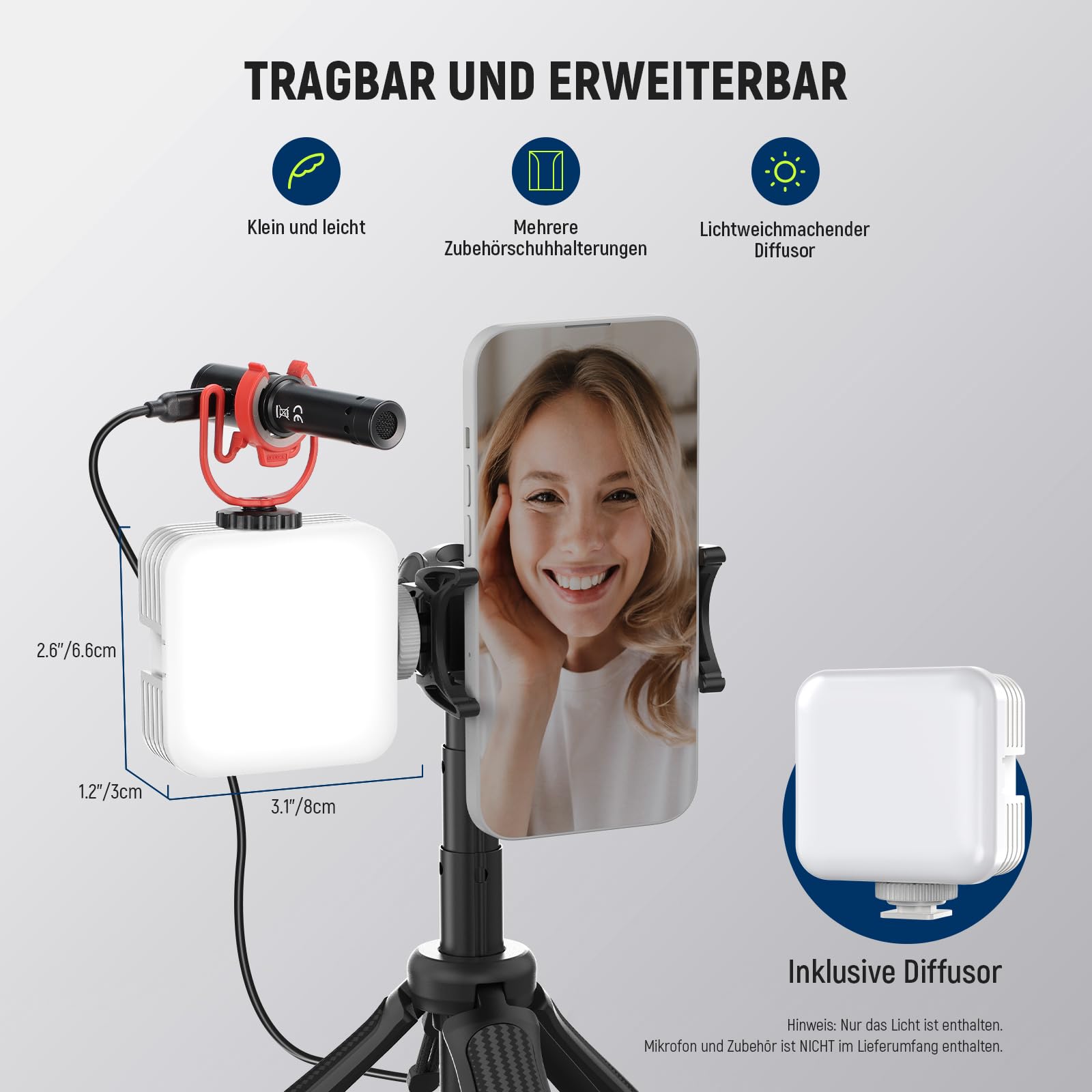 RGB61 Videoleuchte Magnetic RGB Videolicht 6W tragbares kleines LED Kameralicht mit 360° Vollfarbe 2500K-8500K CRI97+ 20 Szenen 2000mAh Akku Cold Shoes Videoaufzeichnung Fotografie Selfie Licht