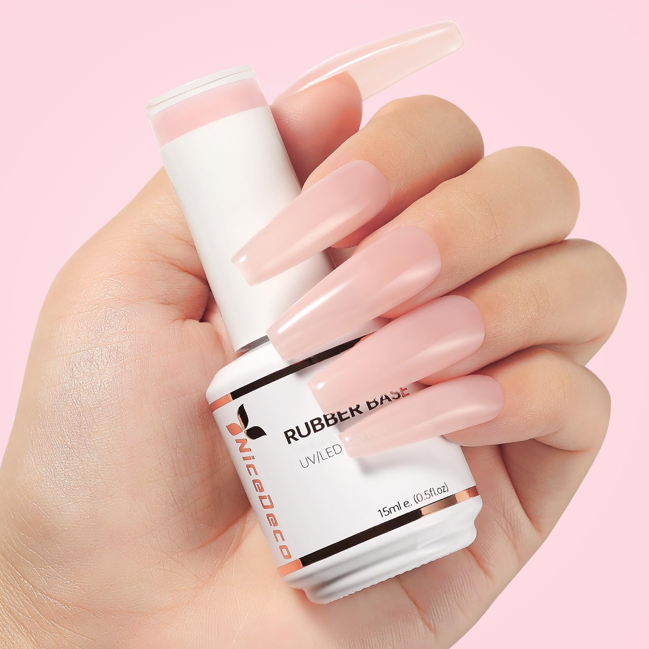 Nicedeco Base Rubber para Uñas Esmaltes Semipermanentes en Gel Base de Caucho UV/LED Soak-Off Colores Vibrantes y Duraderos 15ML 06 — view 4