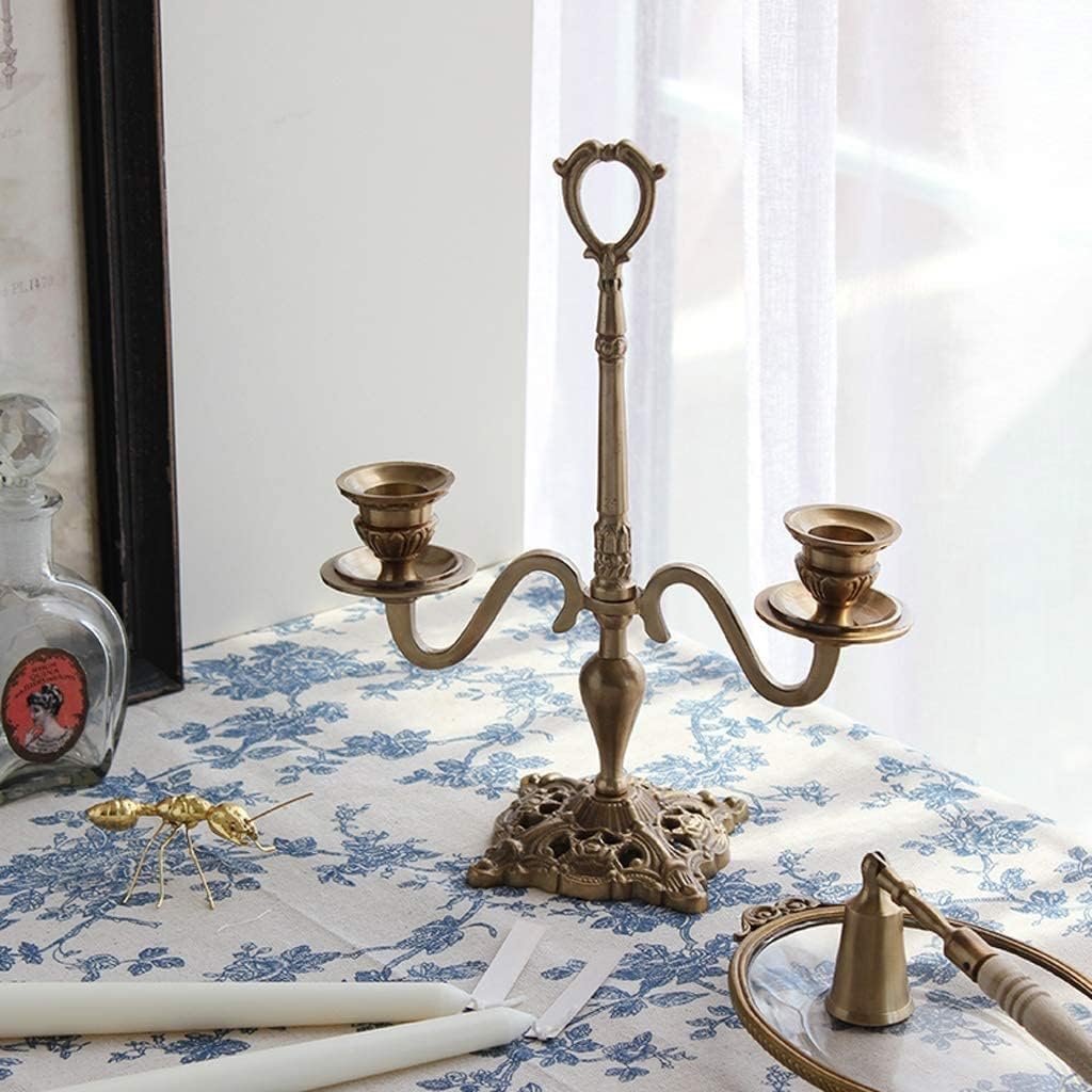Habiba Fashion Metal Candle Holder, Classic Retro 2-Arms Candelabra Holders Decoration for Hotel Wedding Prop Candlelight Dinner Exquisite