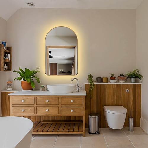 Miniatura 4 de Espejo de baño con iluminación LED arqueada, espejo de baño retroiluminado de 36 x 24 pulgadas, espejo de baño con luces con marco dorado cepillado,
