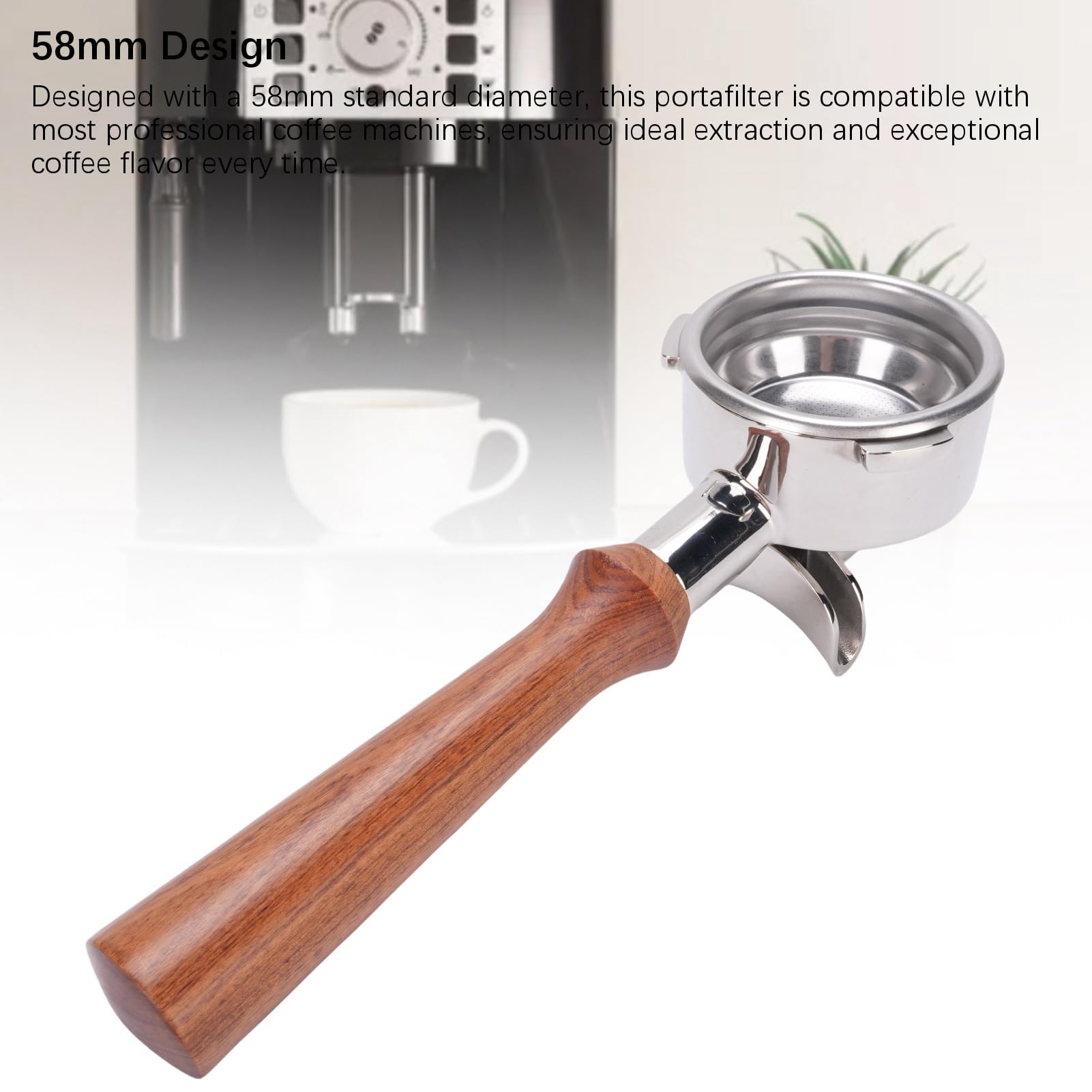 Portafiltro da 58 mm, filtro per caffè a doppio beccuccio in acciaio | Acciaio inossidabile SUS, design a doppio beccuccio, impugnatura in legno, accessorio per macchina per caffè espresso