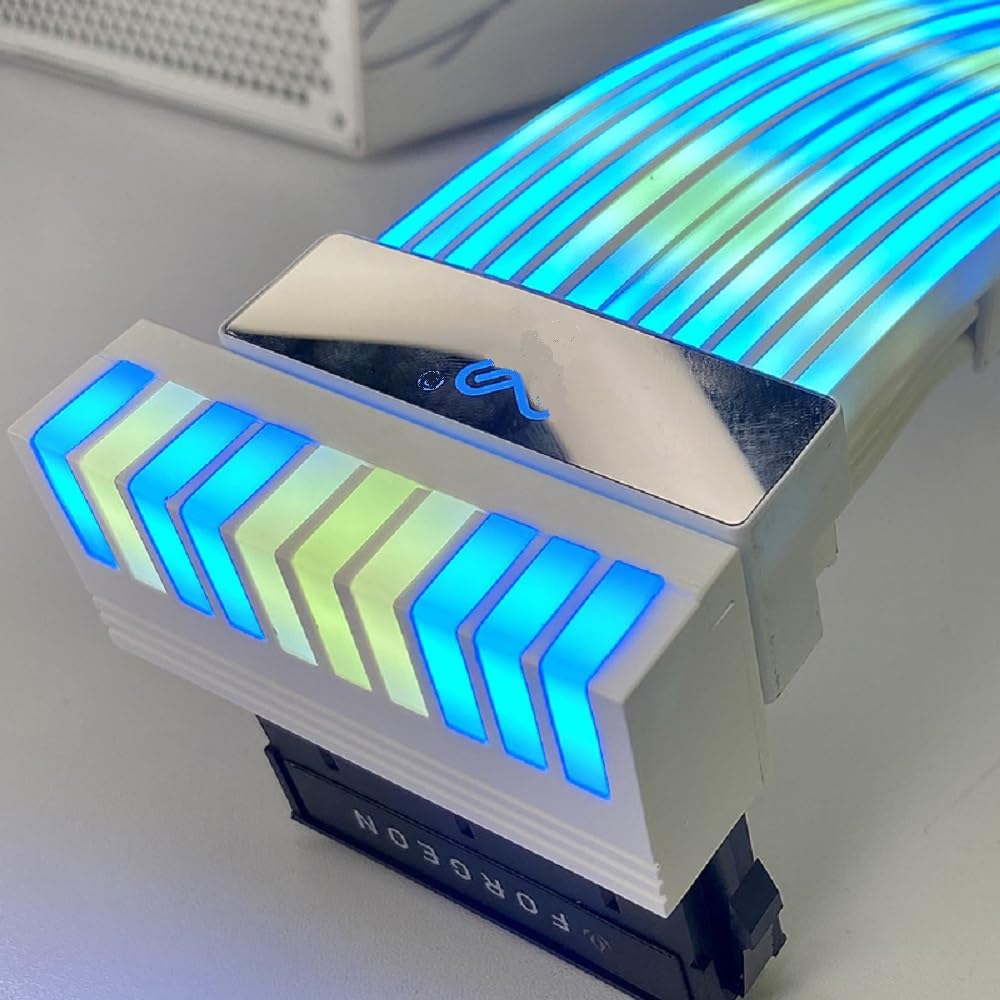 ARGB Rainbow ATX 24-Pin 90 Degree Power Connector 5V 3 Pin Power Adapter for Computer Motherboard ATX Power Supply (White)