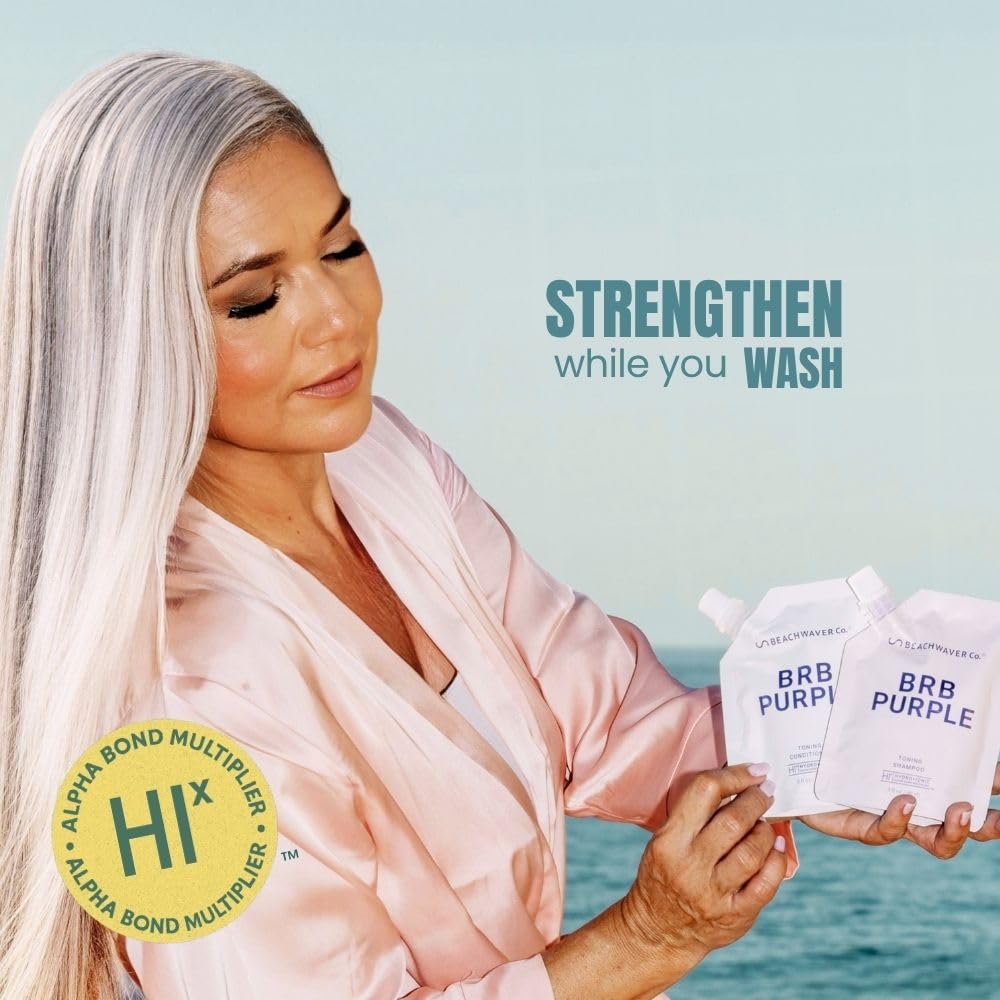The Beachwaver Co. BRB Blonde Purple Conditioner - Full Size (12 Oz) | Anti-Brass Toning Conditioner w/HiX Vegan Bond Multipliers | Moisturizing, Sulfate-Free Formula for Blonde & Grey Hair - Image 5