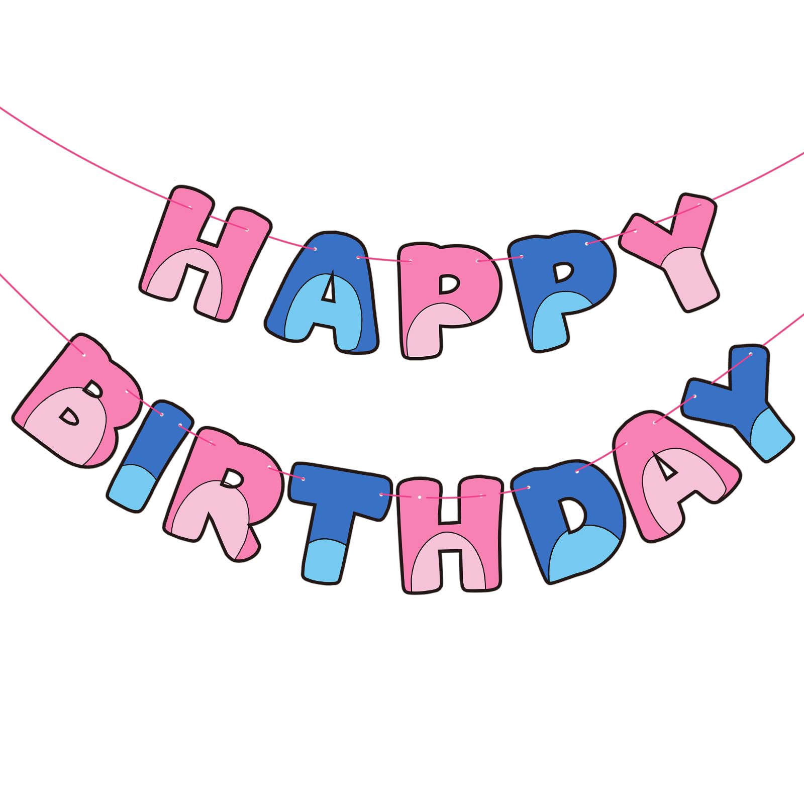 VitalCozy Blue Pink Cartoon Birthday Decorations Pre-strung Happy Birthday Banner for Blue Pink Alien Cartoon Party Supplies