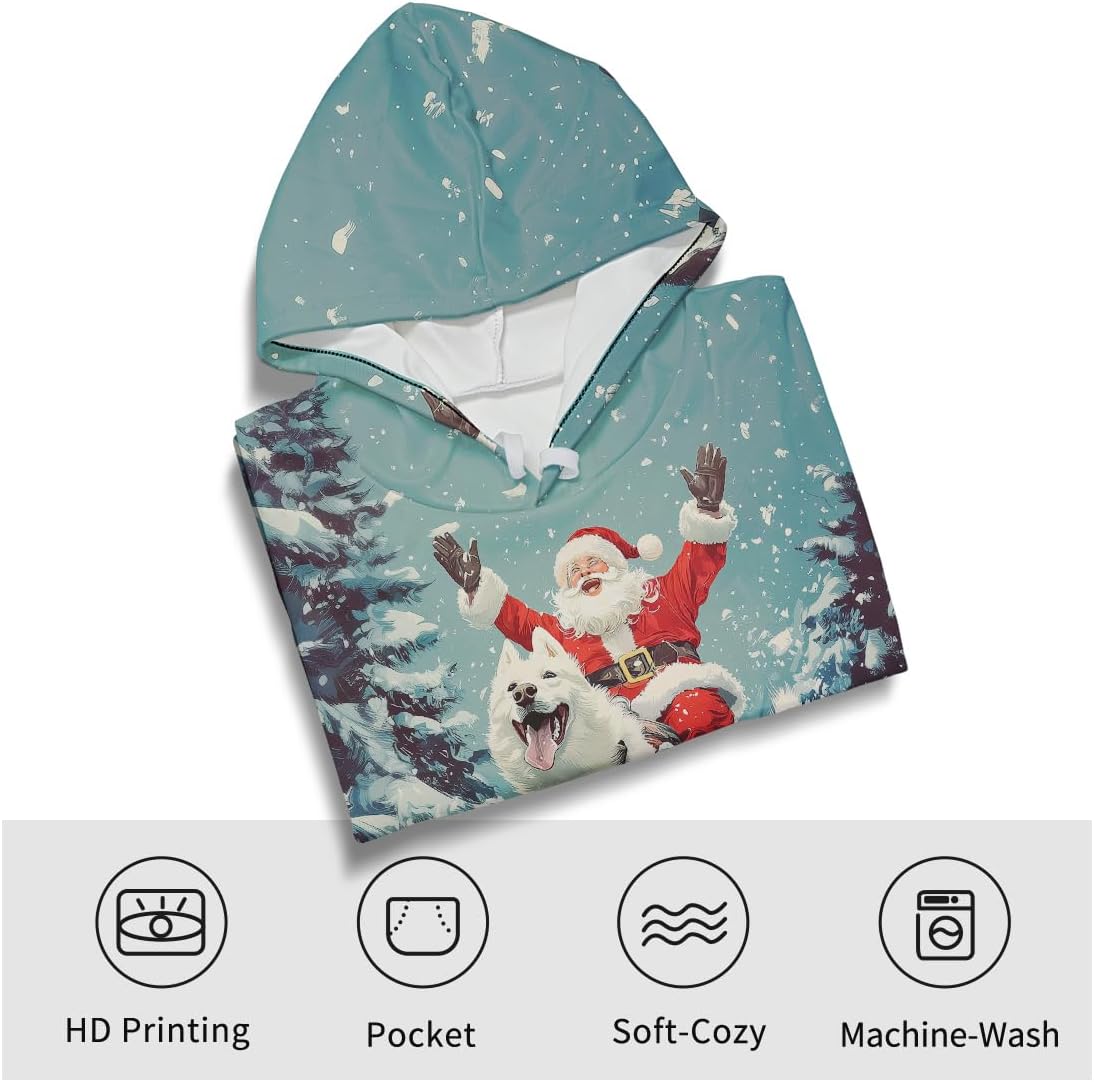 Men's Christmas Dog Hoodies Funny Santa Claus Hooded Pullover Casual 3D Print Long Sleeve Sweatshirt Hoody - Image 3