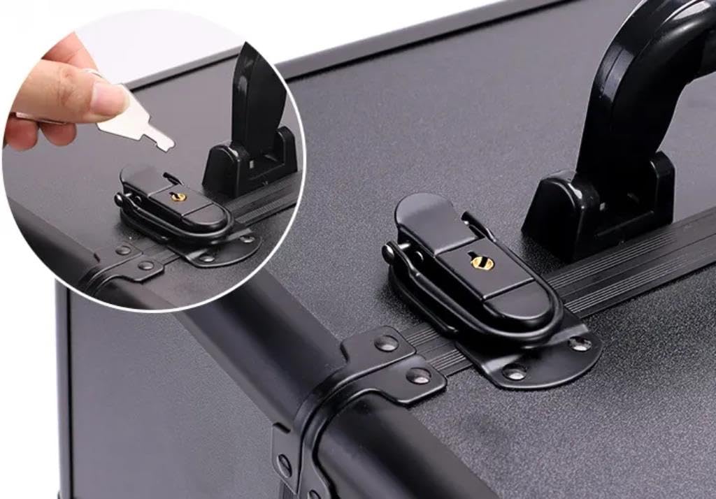 Kosmetikkoffer Trolley, Make Up Koffer Groß - Schminkkoffer mit Rollen - Makeup Organizer mit 2 Schlössern und Ein Ausziehbarer Griff - Beauty Case Schwarz Glatt