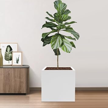 Cube Planter, Large Square Planter for Outdoor Plants, 24 L x 24 W x 24 H Steel Planter Box for Trees, Plants and Flowers, Large Square Flower Pot for Patio, Deck, Garden, Yard (White)
