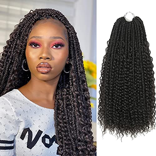Boho Wavy Bomb Crochet Hair 14 inch river locs Braids Hair With Curly Hair in Middle and Ends faux locs Synthetic Hair Extension (14 inch, Pack of 5 ,1B)